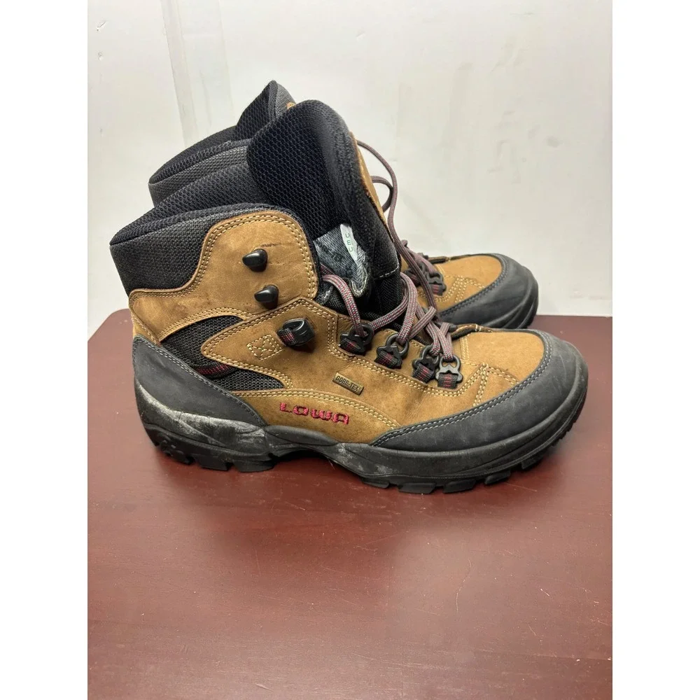Lowa Gore-Tex Hiking Boots Mens 10 Brown Black Waterproof Mid Top Slovakia Made